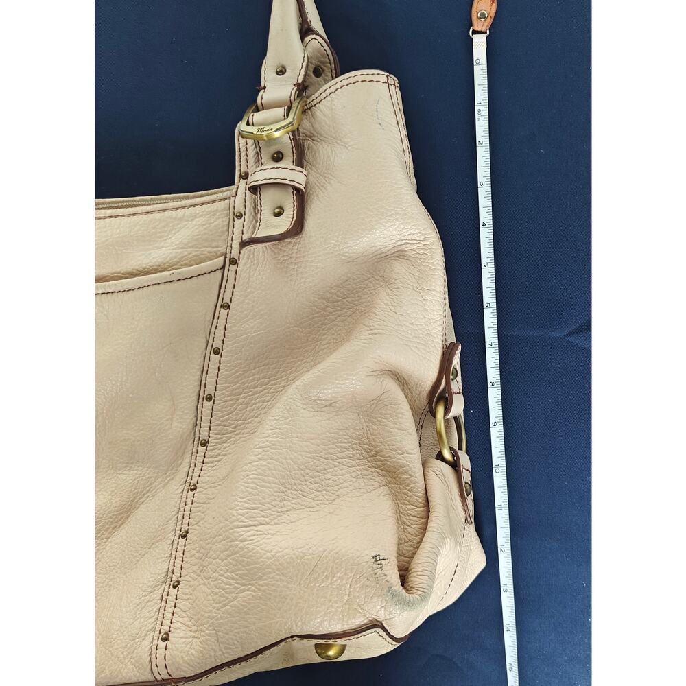 Maxx New York Leather Tote Bag Beige Pebbled Shoulder Satchel Brass Hardware - Picture 7 of 10